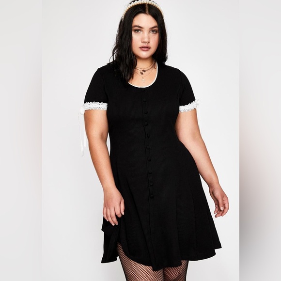 Dolls Kill Current Mood My Addams Gurl babydoll dress 3X wednesday lace trim EUC - Picture 4 of 11